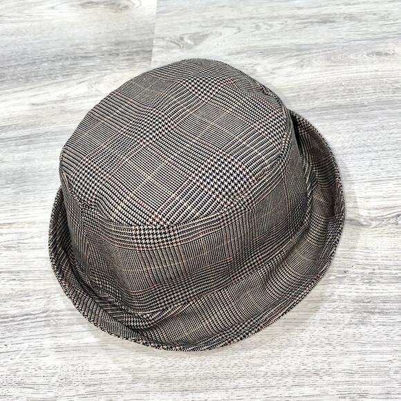 Brown Plaid Check Fedora Trilby Hat with Red Satin Lining - Picture 6 of 6